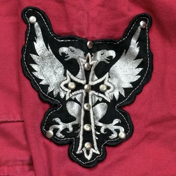 Raw Blue Military Jacket Large Red Embroidered Patch Button Coat - Picture 7 of 16